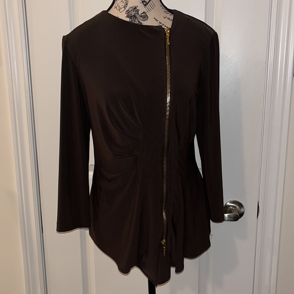 Joseph Ribkoff Tops - Joseph Ribkoff Brown Women’s Fitted Top with Gold Zipper